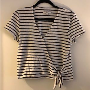 Texture & Thread short-sleeve wrap top in stripes